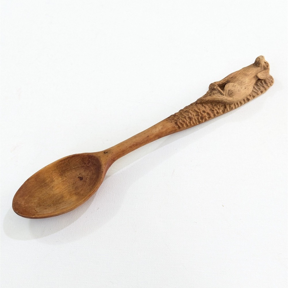Vtg Carved Wood Spoon Hunting Dog Spaniel Folk Art Lodge Cabin Rustic Decor - Picture 9 of 16